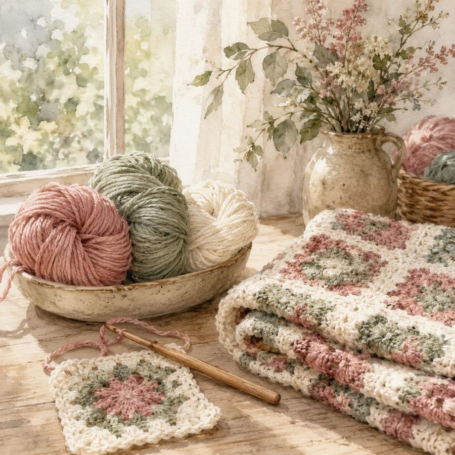 Krem ve pastel yumaklarla el emeği bebek giyim natürmortu